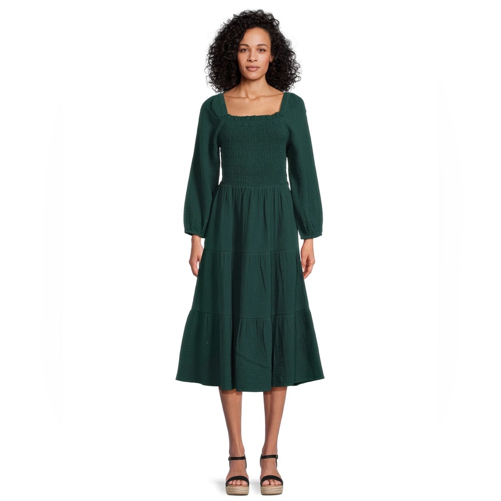 beach lunch lounge Forest green boho peasant farmhouse style maxi dress